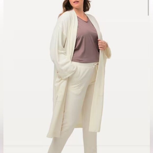 Ulla Popken Longline Long Sleeve Open Front Cardigan In Chalk Size 24/26 - Picture 1 of 9